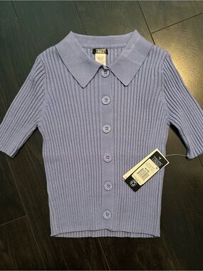 Kids Truce Ribbed Button-Front Polo Top in Lavender